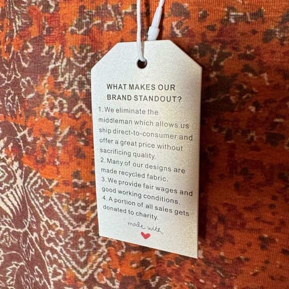 Exclusive Mandala Print Tunic Dress in Rust Long Sleeve Shift Pockets M - Picture 12 of 12